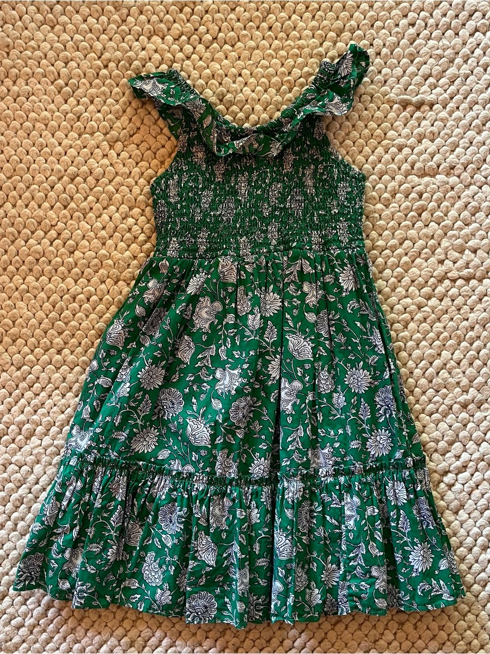 J crew Green Floral Smocked Ruffle Strap Kids Dress